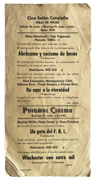 Anunci de la cartellera del Cinema Catalunya